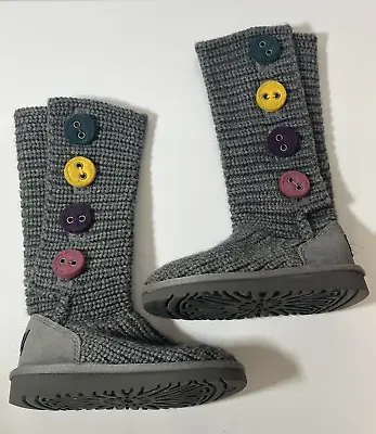 UGG Cardy Toddler Girls Sweater Boots Size 10 Gray Multicolor Button Accents • $21