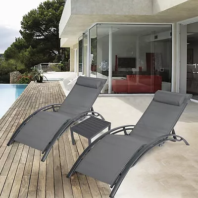 DC DiClasse 3PCS Patio Lounge Chairs Chaise Sun Reclining End Table Outdoor Pool • $189.99