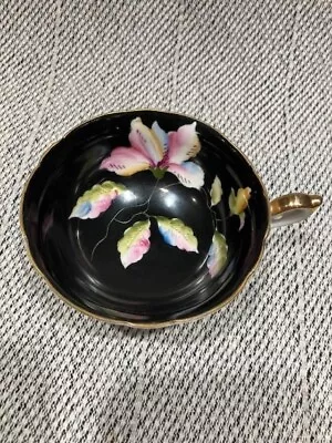 Chugai CHINA MADE IN OCCUPIED JAPAN TEACUP BLACK W/PINK FLOWER • $12