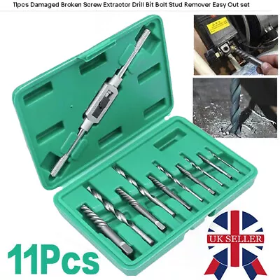 11pc/Set Damaged Broken Screw Extractor Drill Bit Bolt Stud Remover Easy Out Set • £8.49