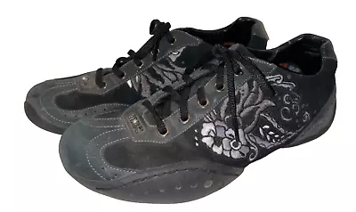 Michelle K Womens Black Suede/silver Embroidered Casual Comfort Lace Up Shoe 6.5 • $49