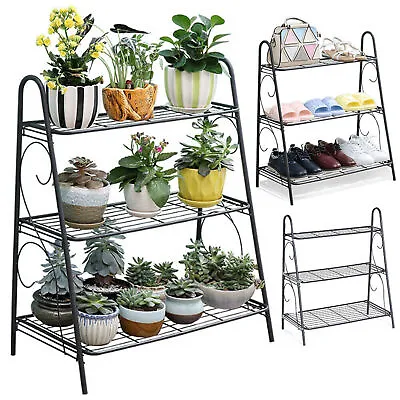 New 3 Tier Metal Plant Stand Outdoor Garden Flower Pot Shelf Step Display Rack  • £19