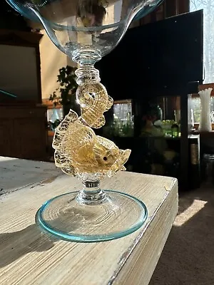 MURANO BLOWN GLASS CUP With Gold Leaf Inclusions And Triton-like Stem • $275