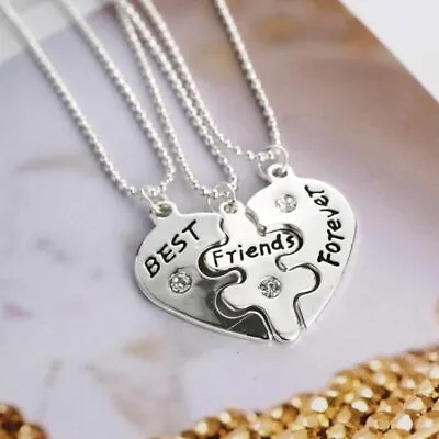 925 Sterling Silver Charms Fashion I Love You Heart Best Friends Necklace 3 Pcs • $19.74