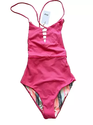 NEW NWT Maaji One 1 Pc Swim Suit  Tank Lined Laced Back L LARGE Reversible Pink • $59.99