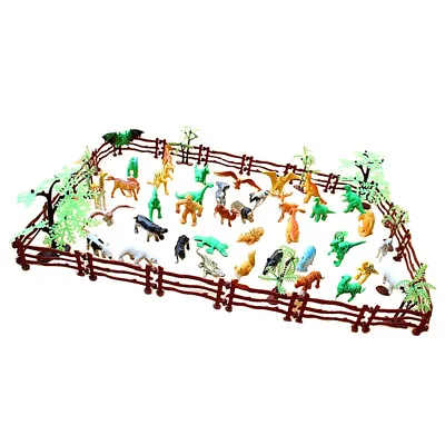 68pcs Plastic Farm Yard Wild Animal Figure In Fence Dinosaurs Model Kids Toy • £10.49