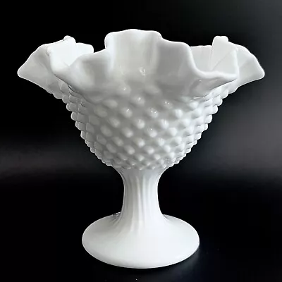 Fenton Hobnail Milk Glass Ruffled Pedestal Bowl White 6”H X 6.75” W • $17.99