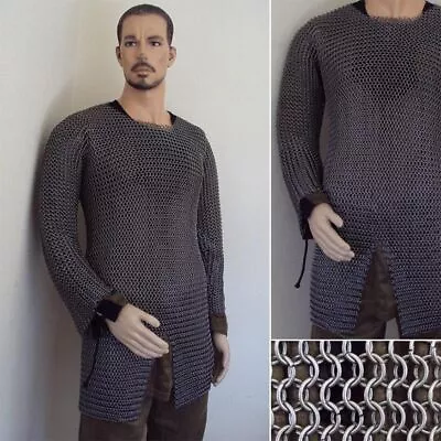 High Tensile Full Sleeve 9mm Butted Steel Chainmail Shirt For Re-enactment LARP • £160