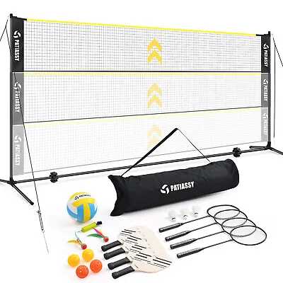 5.1-7.4' Portable Pickleball Volleyball Badminton Set With Poles 17ft Sports Net • $134.55