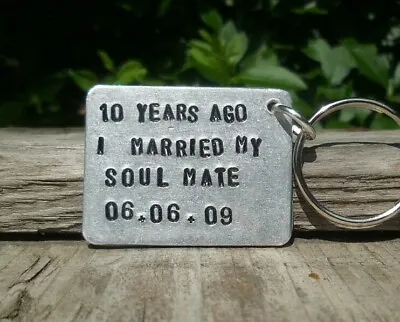 10th Ten Year Anniversary Gift SOULMATE Aluminium Tin PERSONALISED Keychain Love • £12.99