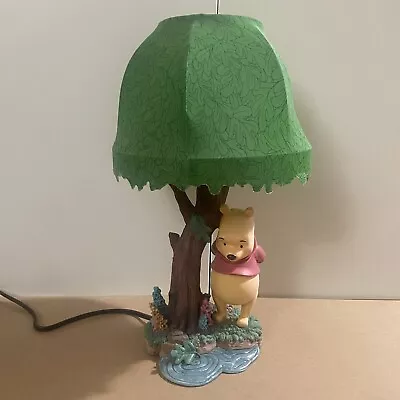 Winnie The Pooh Tree Lamp With Green Shade Pull Switch Vintage 16” X 9” Disney • $82.17