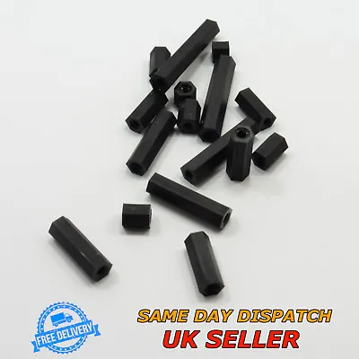 £1.99 • Buy Hex Black Plastic Female M3 Spacer Thread Pillars Nylon PCB Studs Standoff