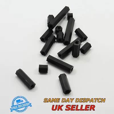 Hex Black Plastic Female M3 Spacer Thread Pillars Nylon PCB Studs Standoff • £2.30