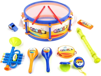 £16.99 • Buy DeAO Musical Percussion Instrument Drum Set With Trumpet Flute Harmonica Kid Toy