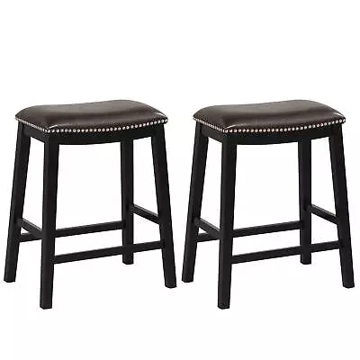 26-Inch Bar Stool Set Of 2 Counter Height Saddle Stools With Upholstered Seat • $94.99