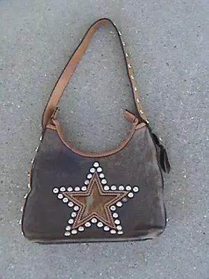 Nice Montana Silversmiths Brown Leather Star Purse Handbag Cowhide Inlay Silver • $28