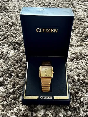 Vintage Citizen Quartz 3810-894073SMO Gold Tone Water Resistant Square Watch • $131.99