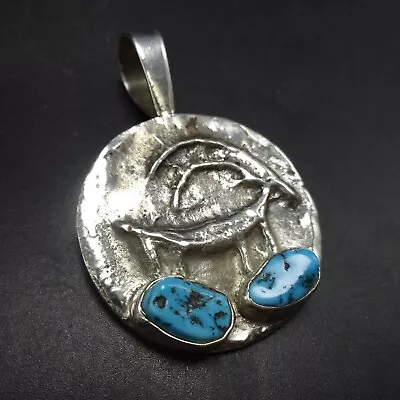 JOHN HORNBEK Cast Sterling Silver KINGMAN TURQUOISE Antelope Pendant With Chain • $229