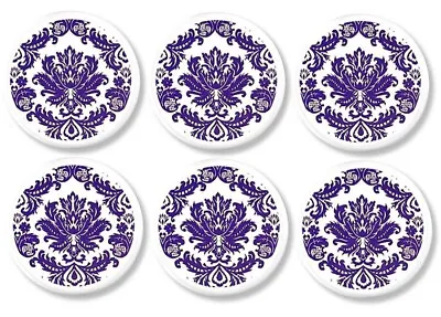 Purple White Damask Furniture Knob Steampunk Cabinet Drawer Pull Handle Hardware • $25