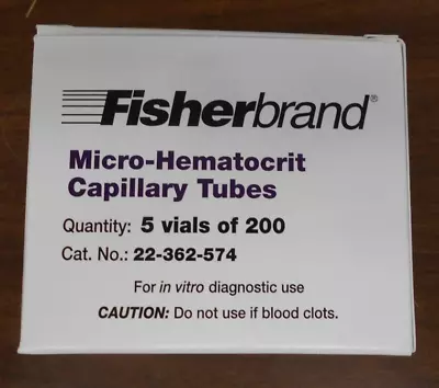 Fisher Brand Cat No 22-362-574 Micro-Hematocrit Capillary Tubes 5 Vials Of 200 • $99.99