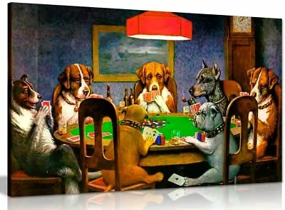 Pokers Dogs Playing Cards C. M. Coolidge Canvas Wall Art Picture Print • £11.99