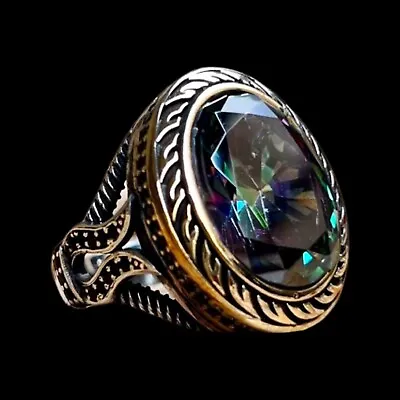 925 Sterling Silver Turkish Handmade Jewelry Mystic Topaz Men's Ring All Size • $58