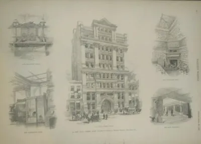 Wall Street Vintage Print A New Wall Street Bank Building 1885 • $19.99