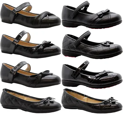 Girls School Shoes Kids Back To Strap Party Formal Low Heel Ballerina Pumps Size • £8.95