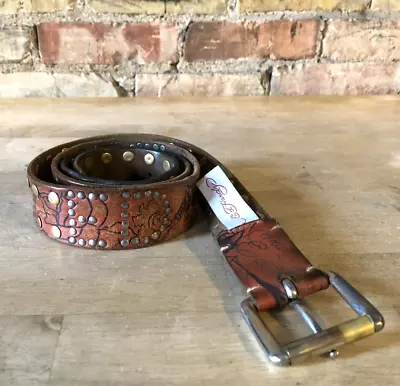 VTG Y2K Hand Made Ed Hardy Men's Metal Studded Leather Belt - Size Medium / 51  • $55