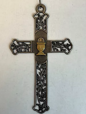 ✝️Vintage Pewter Crucifix Cross 1st Communion Chalice Catholic 1 Day Ship!👍 • $14.99