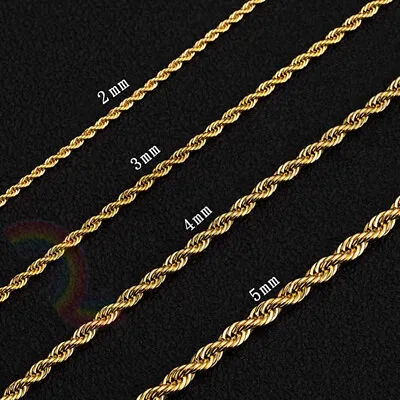 Women Men Stainless Steel Gold Plated 2mm/3mm/4mm/5mm Rope Necklace Chain C11 • $7.98