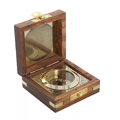 $14.20 • Buy Pocket Compass Gold Plated Vintage Handcrafted Wooden Box Gear For Camping Gifts
