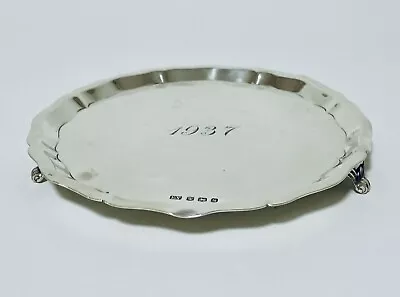 £295 • Buy Small Antique Solid Sterling Silver Salver Waiter Tray Platter On Feet 1935