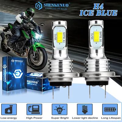 Motorcycle LED Headlight Bulb 2pcs H4 9003  High Beam/low Beam 8000K Ice Blue • $13.77