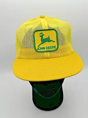 Vintage John Deere Yellow Snapback Trucker All Mesh Hat Louisville MFG Co USA • $24.99