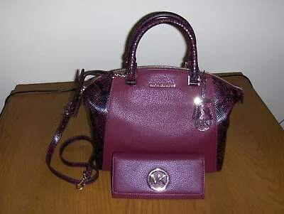 Michael Kors Merlot/Python Embossed Leather Handbag & Merlot Wallet • $269