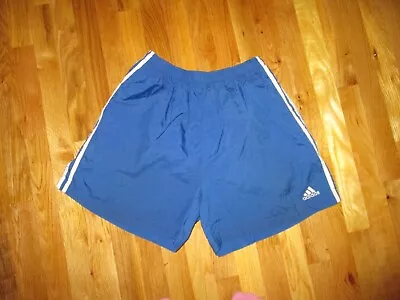 Adult Vintage 90s Adidas Blue White Striped Nylon Running Shorts Size L • $25.99