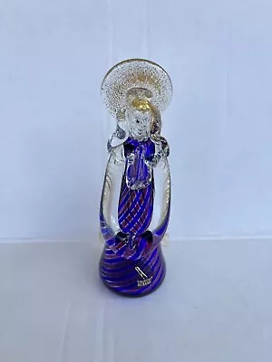 Murano Art Glass Angel Blue And Gold Mouthblown Glass Sculpture Figure 8 1/2in”  • $49.97