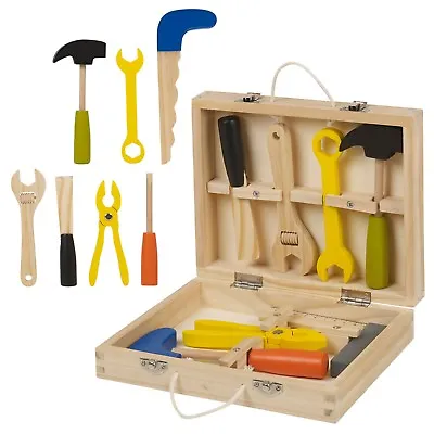 Classic 8pc Wooden Tool Set Children Toy Building Kit Builder Play Gift Hammer • £12.49