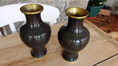  Pair Chinese Fish Scale Cloisonne Vase • $60