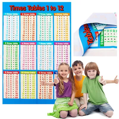 Multiplication Educational Time Tables Maths Children Wall Chart Poster Kids • £3.55