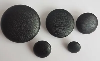 Black Leather Round Buttons – Shank 11mm 15mm 20mm 25mm 32mm Retro Vintage Uk • £5.15