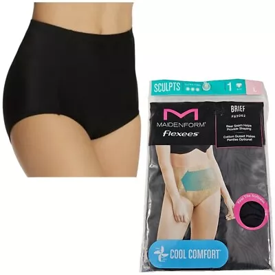 Maidenform Flexees Cool Comfort Ultra Firm Black Shapewear Sculpt Brief - Large • $14.95