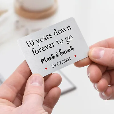 10th Tin Wedding Anniversary Wallet Card Gift 10 Years Down Forever To Go Him • £6.99