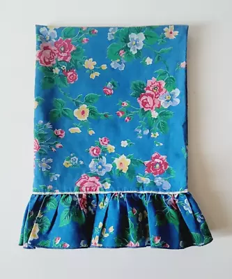 VTG Martex Blue Floral Standard Ruffled Pillowcase  USA Percale Cottagecore Boho • $8.65