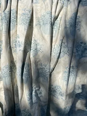 Pair Blue Jane Churchill Foliage Thick Professional Handmade Interlined Curtains • £78