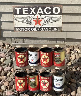 $125 • Buy Rare Collection 8 Texaco Motor Oil Cans & Display Rack VTG- ￼ Local Pick Up Only