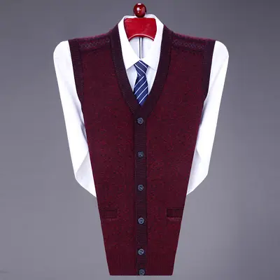 Men Knitted Tank Top Cardigan Sleeveless Jumper Sweater Waistcoat Button Classic • $27.35