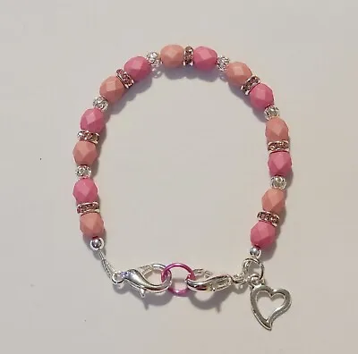 Pink Saturated Czech Glass Beads Medical Alert ID Replacement Bracelet • $8.50