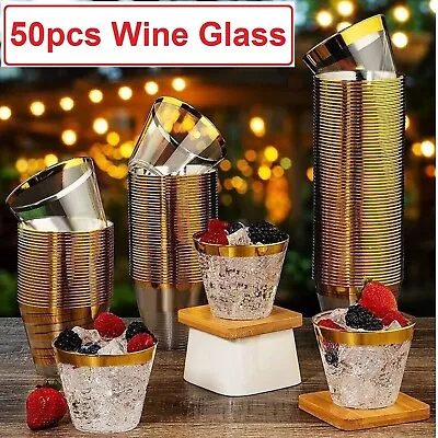 50pcs Disposable Reusable Wine Glass Champagne Glasses Drink Cup Cocktail Party • $25.99